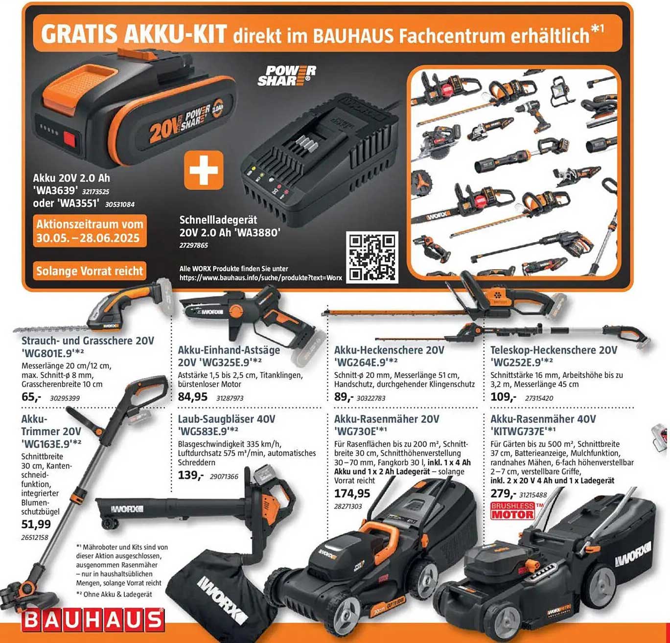 Akku 20V 2.0 Ah 'WA3639' + Schnellladegerät 20V 2.0 Ah 'WA3880'