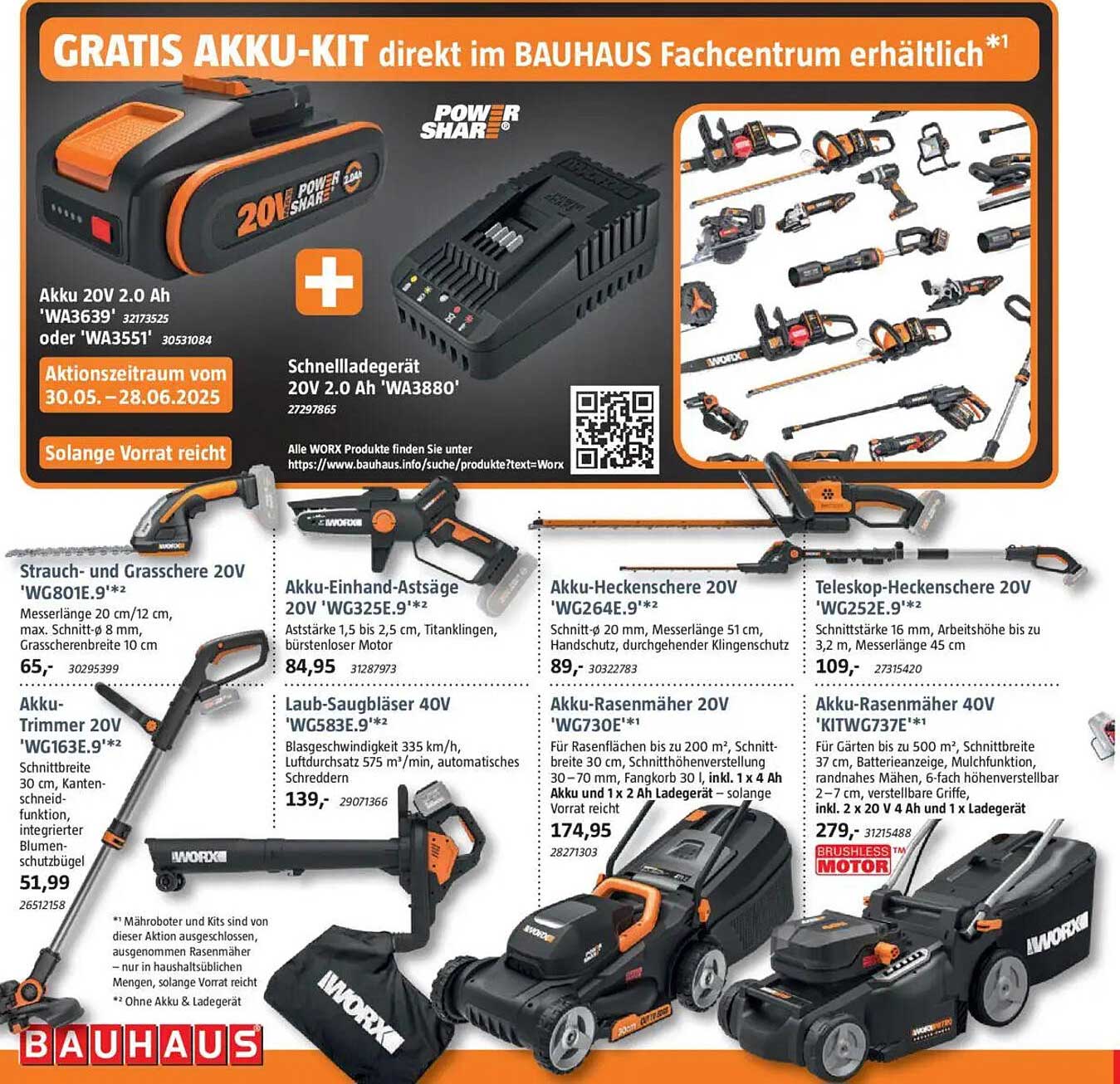 Akku 20V 2.0 Ah 'WG3639' oder 'WA3551' – GRATIS AKKU-KIT im BAUHAUS