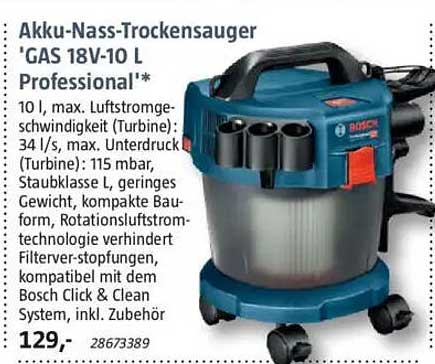 Akku-Nass-Trockensauger 'GAS 18V-10 L Professional'