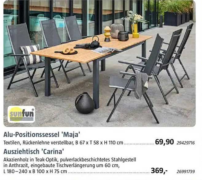 Alu-Positionssessel 'Maja' und Ausziehtisch 'Carina'
