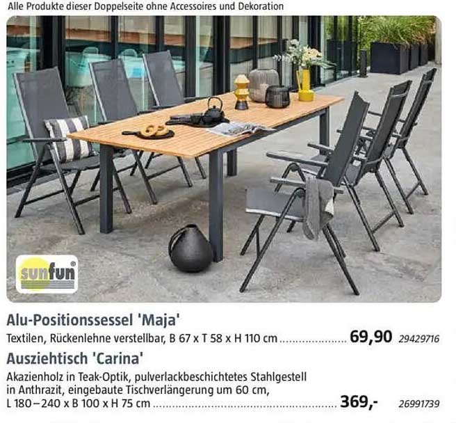 Alu-Positionssessel 'Maja' und Ausziehtisch 'Carina'