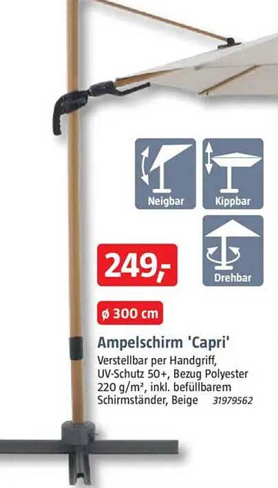 Ampelschirm 'Capri' 300 cm