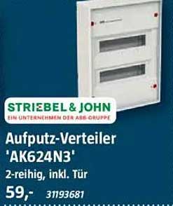 Aufputz-Verteiler 'AK624N3' 2-reihig, inkl. Tür