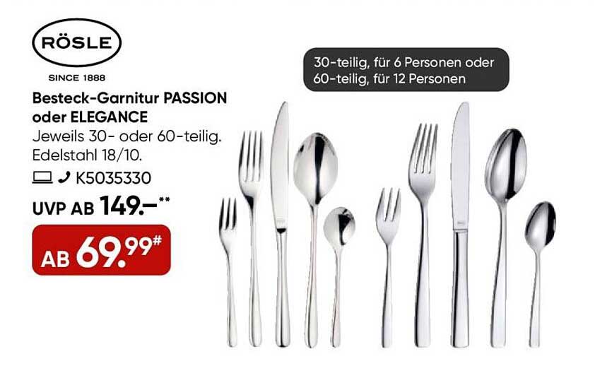 Besteck-Garnitur PASSION oder ELEGANCE von RÖSLE - 30- oder 60-teilig