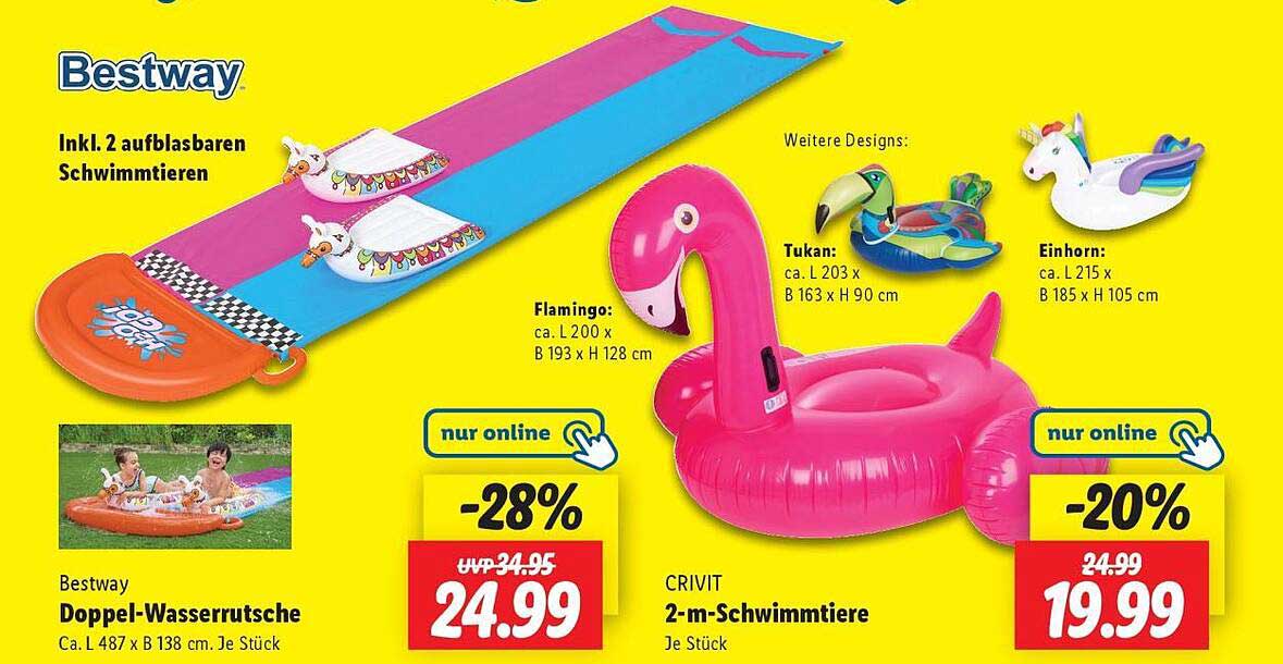 Bestway Doppel-Wasserrutsche inkl. 2 aufblasbaren Schwimmtieren