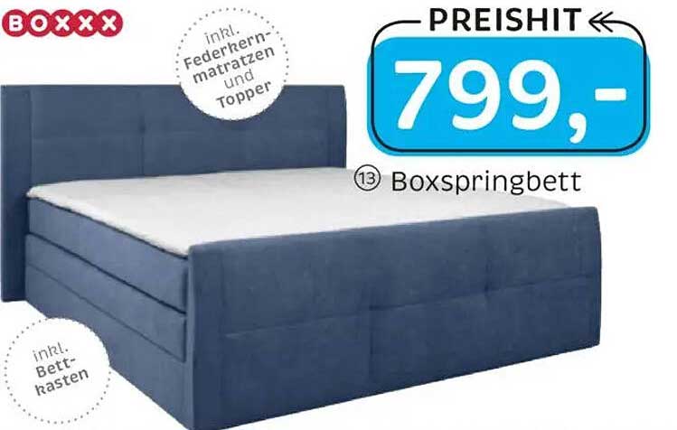 Boxspringbett mit Federkernmatratzen und Topper