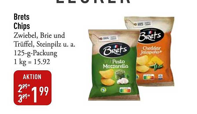 Brets Chips - Zwiebel, Brie und Trüffel, Steinpilz u. a. 125-g-Packung