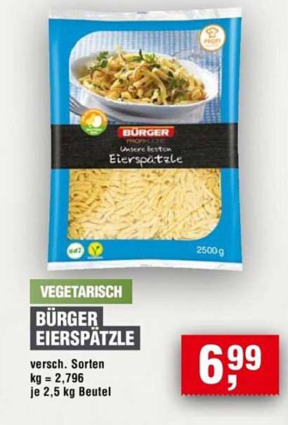 BÜRGER Eierspätzle 2500g – Vegetarisches Genusserlebnis