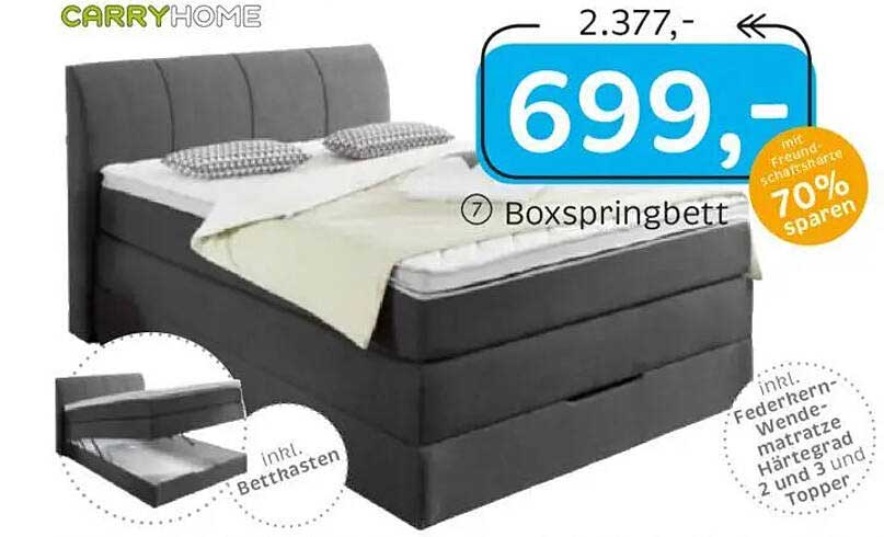 Carrhome Boxspringbett mit Federkern-Wendmatratze und Topper