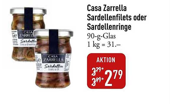Casa Zarrella Sardellenfilets oder Sardellenringe im 90-g-Glas