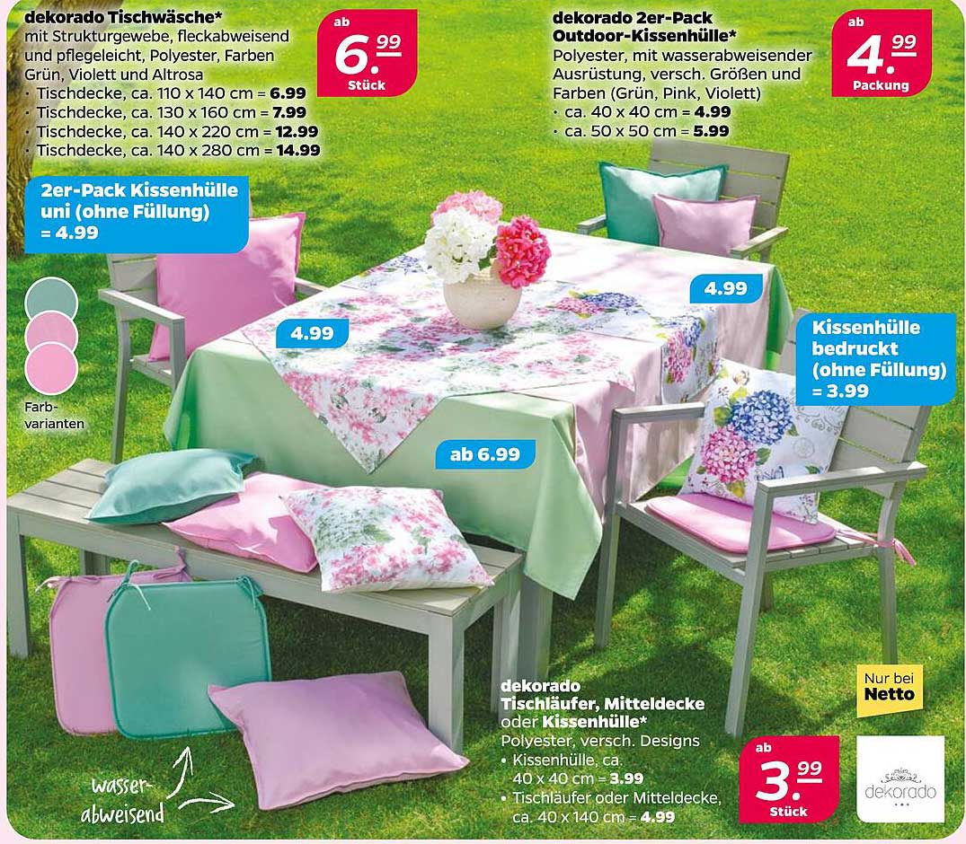 dekorado Tischwäsche und 2er-Pack Outdoor-Kissenhüllen