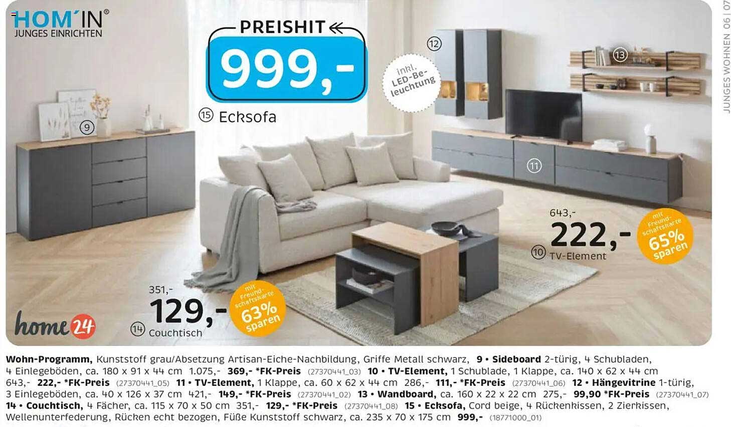 Ecksofa Cord beige mit Rücken(hissen), inkl. LED-Beleuchtung