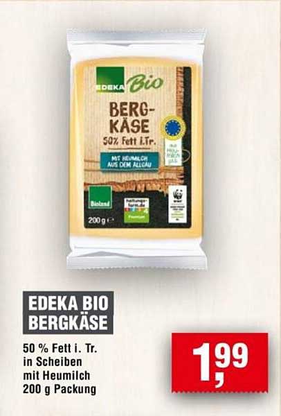 EDEKA BIO BERGKÄSE 50 % Fett i. Tr. in Scheiben 200 g Packung