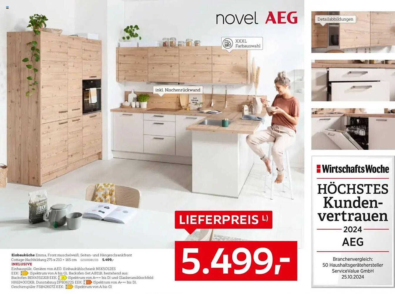 Einbauküche Emma in muschelweiß mit Nischenrückwand