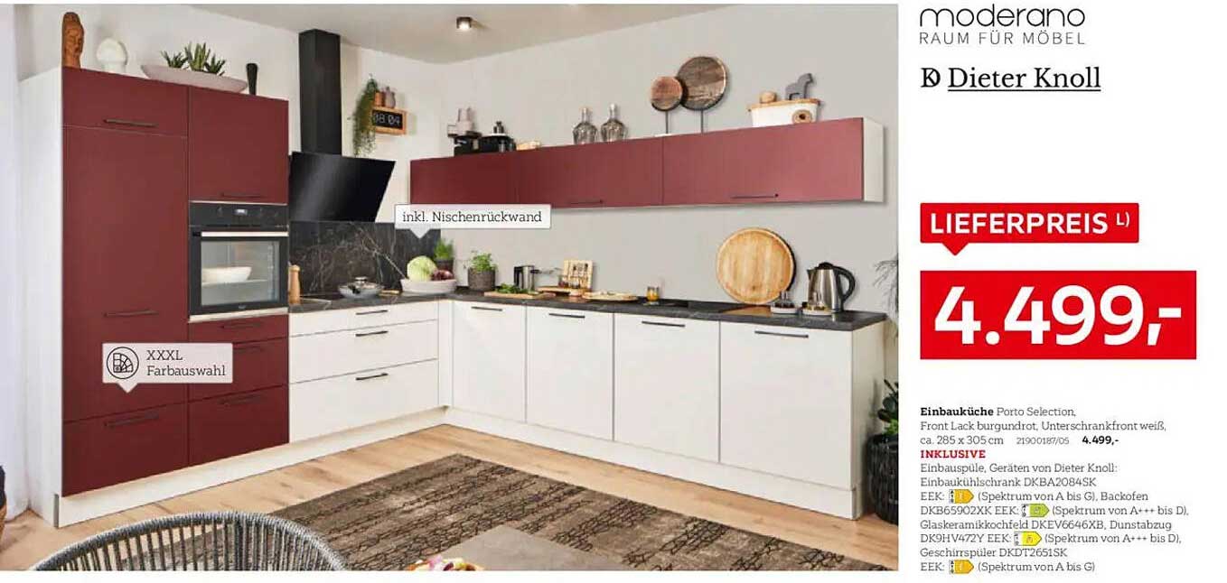 Einbauküche Porto Selection in Burgundrot und Weiß