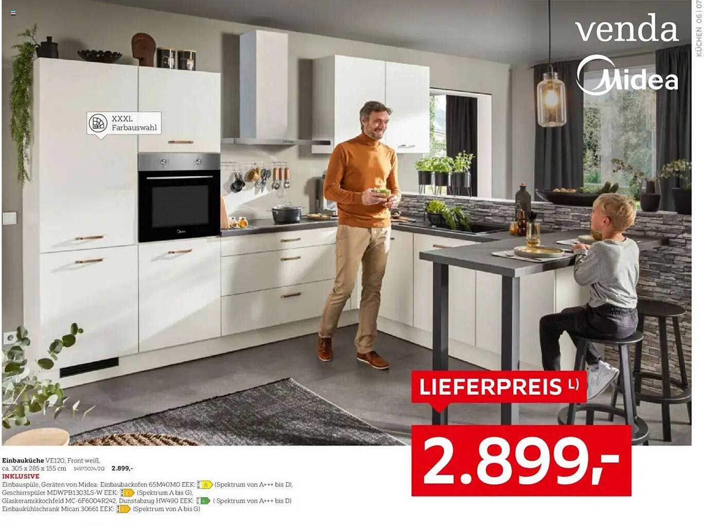Einbauküche VE120 in Weiß von Midea - Wunderbares Kochen und Essen