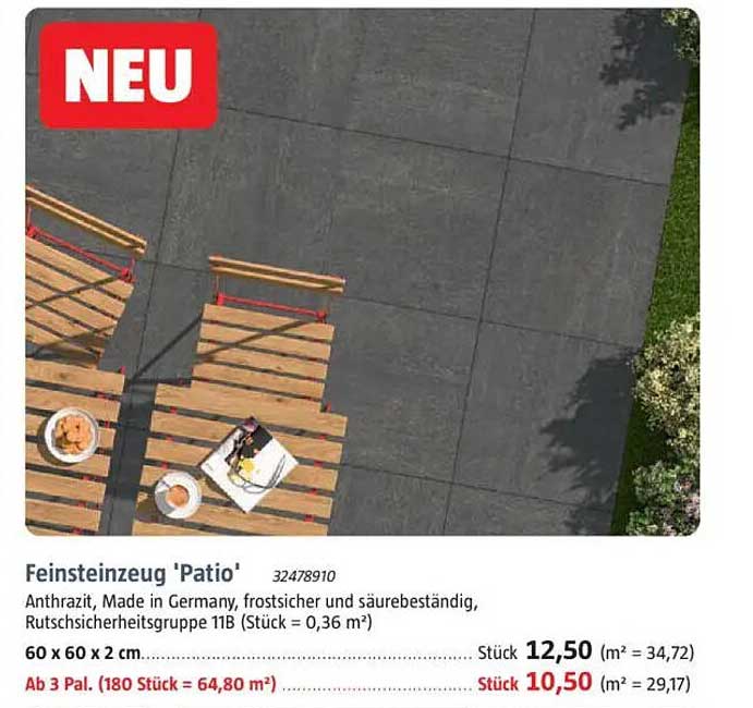 Feinsteinzeug 'Patio' Anthrazit