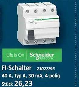 FI-Schalter 4-polig 40 A, Typ A, 30 mA von Schneider Electric