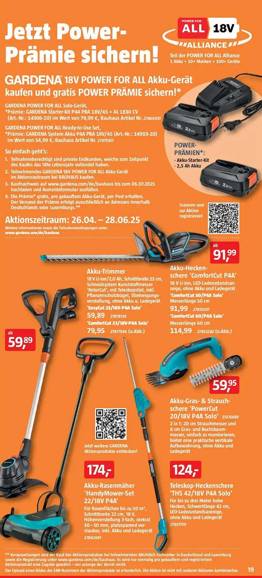 GARDENA 18V POWER FOR ALL Akku-Gerät kaufen und gratis POWER PRÄMIE sichern!