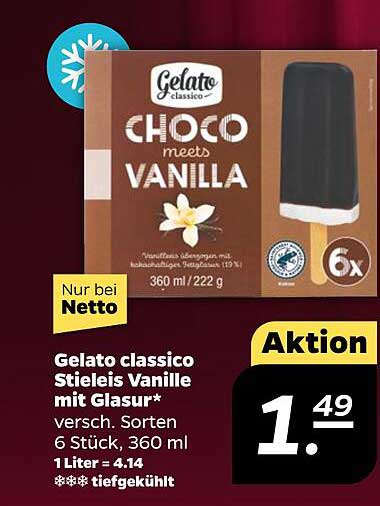 Gelato classico Stieleis Vanille mit Glasur - 6 Stück