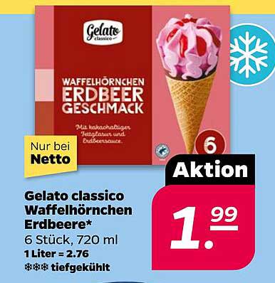 Gelato classico Waffelhörnchen Erdbeere - 6 Stück