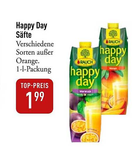 Happy Day Säfte – Verschiedene Sorten außer Orange. 1-l-Packung