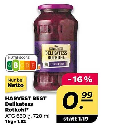 HARVEST BEST Delikatess Rotkohl* ATG 650 g, 720 ml