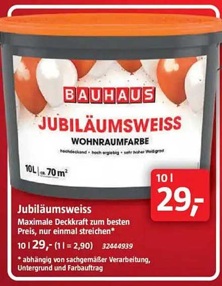 Jubiläumsweiss Wohnraumfarbe 10L für 29,-