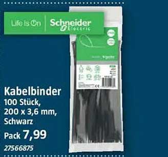 Kabelbinder 100 Stück, 200 x 3,6 mm, Schwarz