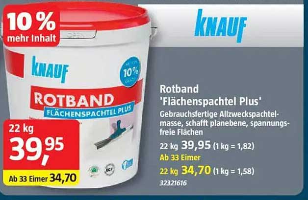 Knauf Rotband 'Flächenspachtel Plus' - 22 kg