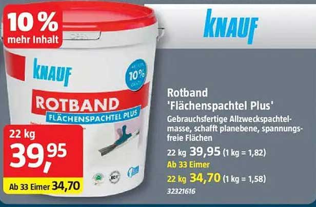 Knauf Rotband 'Flächenspachtel Plus' 22 kg