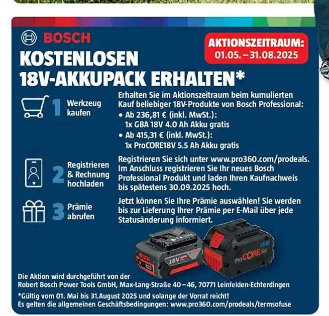 Kostenlosen 18V-Akkupack erhalten