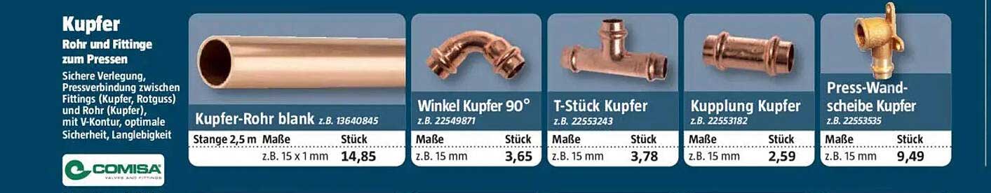 Kupfer Rohr und Fittings zum Pressen