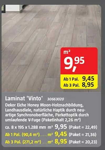 Laminat 'Vinto' - Eiche Honey Moon-Holznachbildung