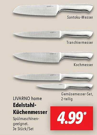 LIVARNO home Edelstahl-Küchenmesser 2-teilig