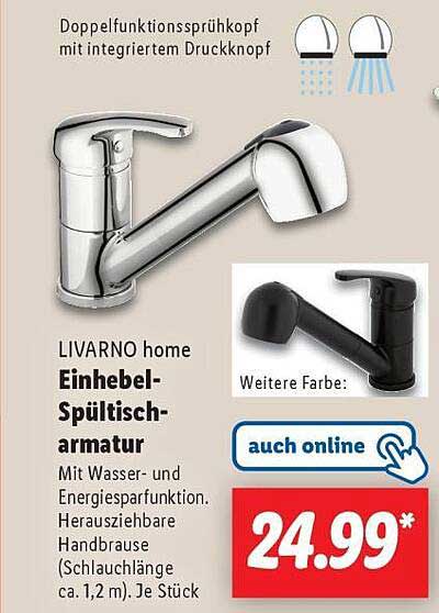 LIVARNO home Einhebel-Spültischarmatur mit Wasser- und Energiesparfunktion