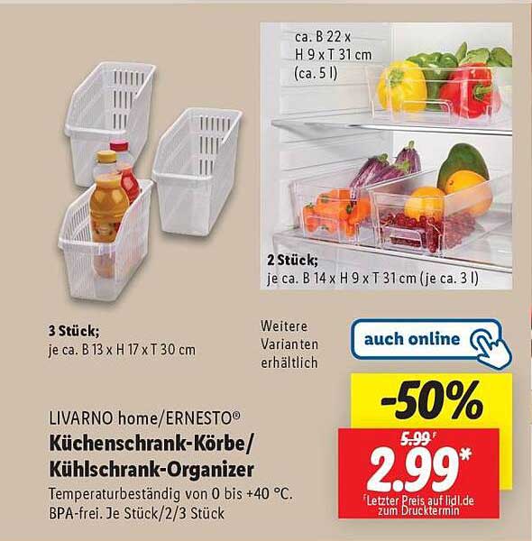 LIVARNO home/ERNESTO® Kühlschrank-Körbe/Kühlschrank-Organizer