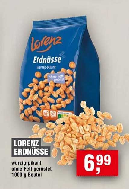 LORIENZ ERDNÜSSE würzig-pikant ohne Fett geröstet 1000 g Beutel