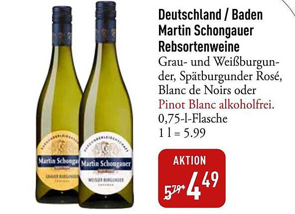 Martin Schongauer Rebsortenweine - Grau- und Weißburgunder, Spätburgunder Rosé, Blanc de Noirs oder Pinot Blanc alkoholfrei