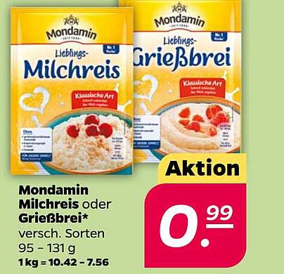 Mondamin Milchreis oder Grießbrei 0,99 €