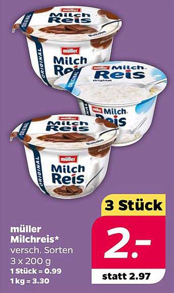 müller Milchreis 3 Stück für 2,- (statt 2,97)