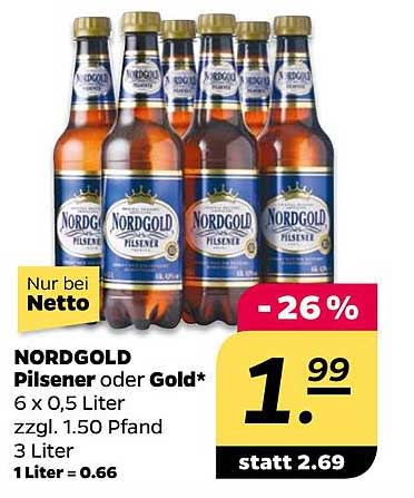 NORDGOLD Pilsener oder Gold – 6 x 0,5 Liter