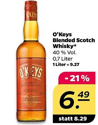 O'Keys Blended Scotch Whisky 0,7 Liter - 21% reduziert!