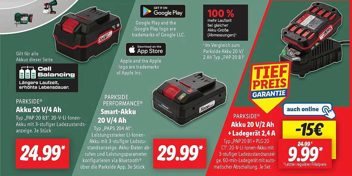 PARKSIDE® Akku 20 V / 2 Ah + Ladegerät 2,4 A