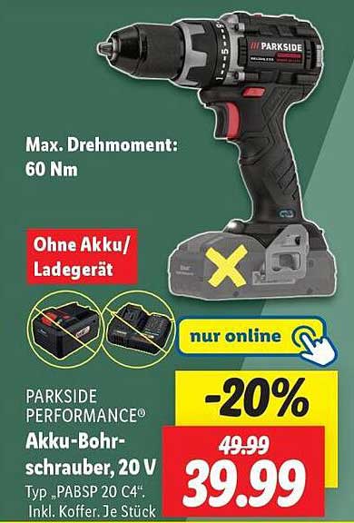 PARKSIDE PERFORMANCE® Akku-Bohrschrauber, 20 V
