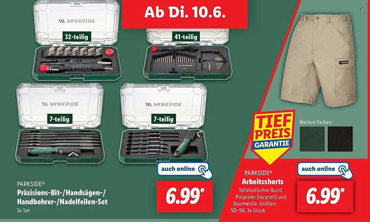 PARKSIDE® Präzisions-Bit-/Handsägen-/Handbohrer-/Nadelfeilen-Set 32-teilig und Arbeitsshorts
