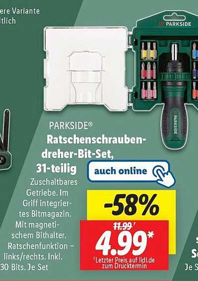 PARKSIDE® Ratschen-Schraubendreher-Bit-Set, 31-teilig