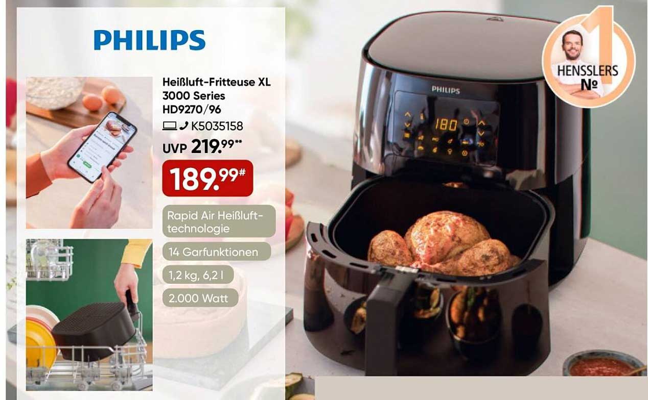 PHILIPS Heißluft-Fritteuse XL 3000 Series HD9270/96