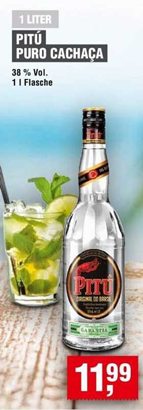 PITÚ Puro Cachaça 1 Liter - 38 % Vol.
