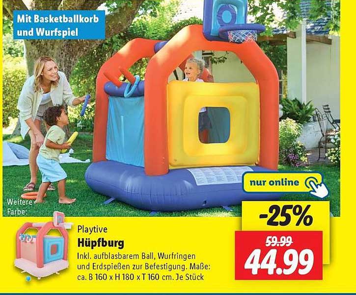 Playtive Hüpfburg inkl. aufblasbarem Ball, Wurf- und Erdspießspiel